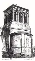 Clocher et abside vus du sud-est, d'après un dessin de Léo Drouyn en 1849.