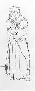 Dessin d'une étude de femme à l'air effaré.
