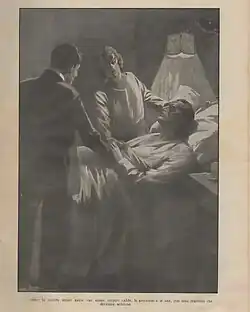 Un homme et une femme sont au chevet d'un homme alité qui porte des lunettes noires.