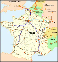 Situation de la ligne au sein du réseau français de lignes à grande vitesse.