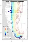 données de la campagne de mesure altimétrique de la couche de glace groenlandaise, par l'instrument «Land Vegetation and Ice Sensor» (LVIS) de la NASA (2011).