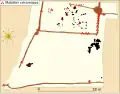 Plan d'ensemble du site avec les tranchées et les dépôts de mobilier céramique