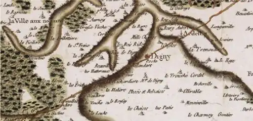La Hallière sur la carte de Cassini, XVIIIe&nbsp;siècle.