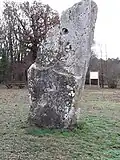 Vue du Nord-Ouest et aménagement 2018. Noter le méplat à mi-hauteur, à l'origine de l'interprétation de la pierre comme autel