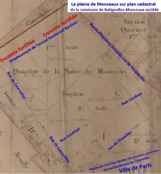 La Plaine-Monceau sur plan cadastral de 1846.