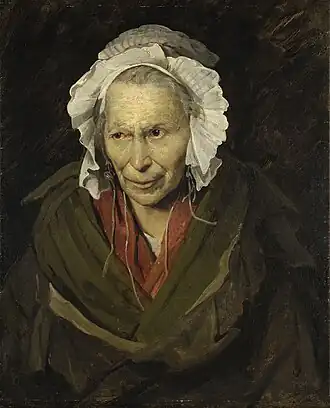 La Monomane de l'envie, ou La Hyène de la Salpêtrière (1819-1822), huile sur toile, 72&nbsp;×&nbsp;58&nbsp;cm, musée des Beaux-Arts de Lyon.