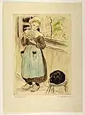 Jeune femme en habit de Fouesnant, eau-forte, musée de Bretagne
