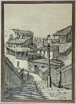 La rue de la Colonie, vers la rue de Tolbiac (dessin de F. Abeillé, 1895).
