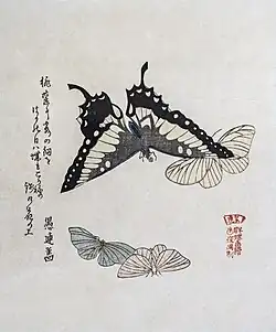 Surimono aux papillons par Kubo Shunman.