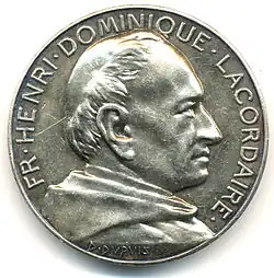 Henri Lacordaire pour l'école Albert-Le-Grand d'Arcueil, médaille en argent, 36 mm, avers.