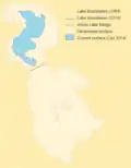 Surface du lac d'origine (en jaune clair) et en octobre 2014 (en bleu)