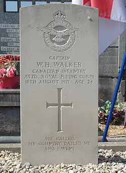 « Captain W.H. Walker, canadian infantry, Attd. Royal Flying Corps, 18th August 1917, Age 24 »