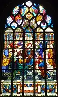 Chapelle Notre-Dame de Lambader : vitrail, les mystères du Rosaire, le 3e&nbsp;mystère glorieux (la Pentecôte).