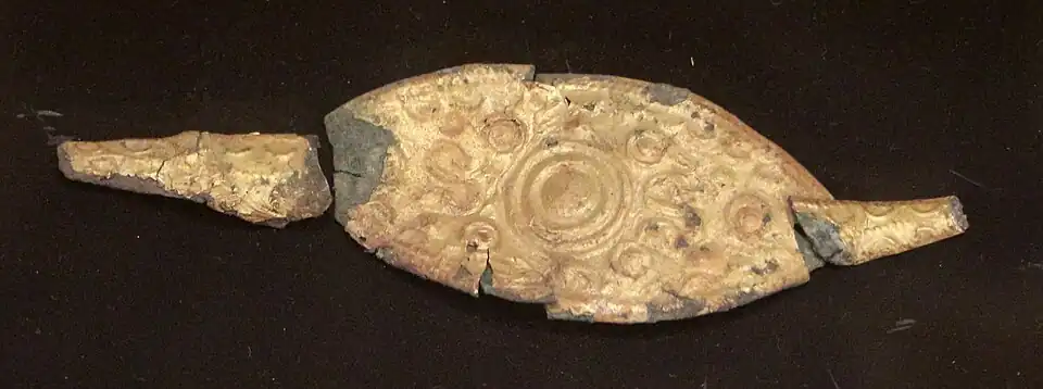 Plaques d'or recouvrant des fibules, nécropole de Guerruccia, tombe S1, 730-700 av. J.-C. Musée Guarnacci.