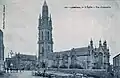 Lampaul-Guimiliau ː vue d'ensemble de l'église vers 1925 (carte postale Villard).