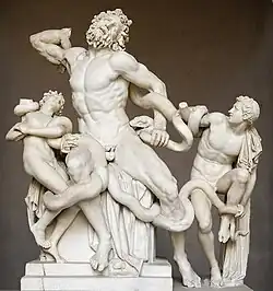 Groupe du Laocoon, attribué à Agésandros, Athénodore et Polydore, copie d'une œuvre hellénistique datant d'environ 220 av. J.-C., musée Pio-Clementino, Vatican.
