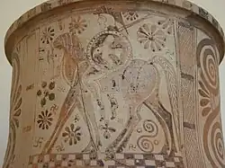 Amphore (B2652), VIIe&nbsp;siècle&nbsp;av. J.-C. Jugement de Paris (détail du col).