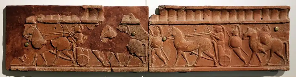Plaque de revêtement en terre cuite provenant de Véies, datée vers 560 av. J.-C.