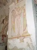 Fresque du XIIe siècle représentant le baptême du Christ.