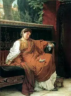 Lesbia and sparrow, Lawrence Alma-Tadema, 1866.