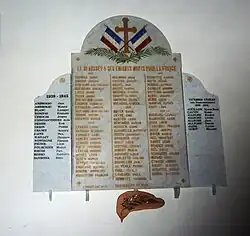 Plaque mémoriale des morts pour la France.