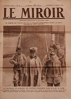 Une du no&nbsp;59, 10 janvier 1915 : Lieutenant von Frostner, fait prisonnier par l'armée française, de passage en gare de Reims.