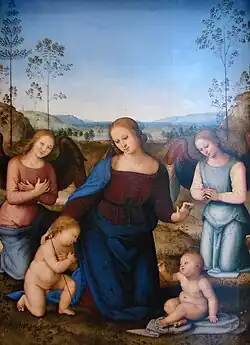 Vierge à l'Enfant, saint Jean et deux anges, Le Pérugin (vers 1505).
