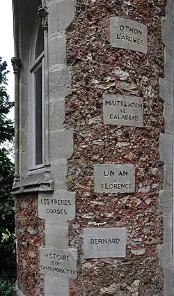 Les titres des 88&nbsp;ouvrages gravés sur les murs du Château d'If.