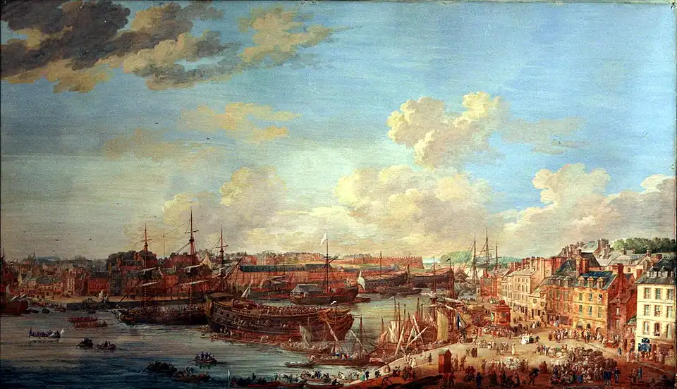 L'arsenal de Brest assure l'armement des grandes escadres pendant la guerre d'indépendance américaine. Louis-Nicolas Van Blarenberghe (1716 - 1794)