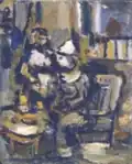 Le Repas du clown, février 1943, huile sur carton, 22&nbsp;×&nbsp;17,2&nbsp;cm, coll. priv.