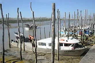 Chaland-atelier mytilicole du port de L'Aiguillon-sur-Mer en Vendée.