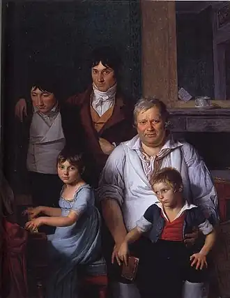 Entourage de Jacques Louis David, Portrait d'un homme et de ses enfants (début du XIXe siècle).