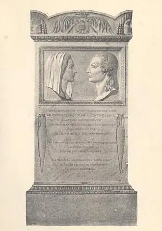 Image du cénotaphe érigé en 1818 dans l'église de Senonnes à la mémoire du marquis et la marquise de Senonnes.