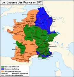 Royaumes francs en 577.