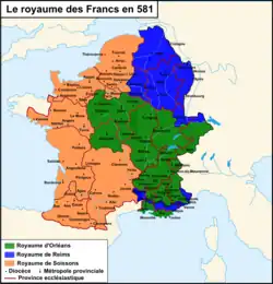 Royaumes francs en 581.