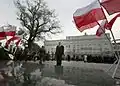 La visite de président de la République Lech Kaczyński à Lublin. La place de Lituanie, à l’arrière-plan le bâtiment de Poczta Polska et le « baobab », 2008
