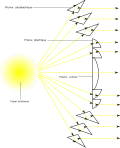 Représentation du trajet des rayons lumineux dans une lentille de Fresnel.