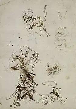 Trois dessins de l’Enfant Jésus avec un chat, et un dessin de chat.