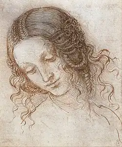 Dessin en grisailles représentant une femme en buste à la tête penchée