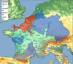 Le royaume des Francs en 596.