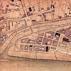 Plan des rives du Paillon avant son embouchure en 1860.