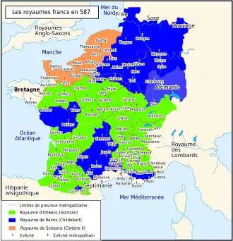 Royaumes francs en 587.