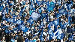 Supporters du Castres olympique, la « Blue Army » au Stade Pierre-Fabre de Castres.