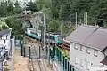 Un train Modalohr sortant du tunnel en direction de Modane.