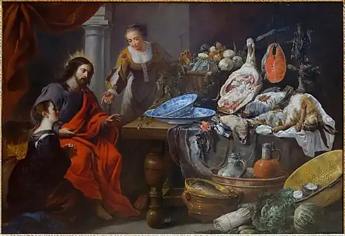 Jésus chez Marthe et Marie, milieu du XVIIe&nbsp;siècle, Érasme II Quellin et Jan Fyt.