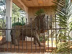 Statut du lion à l'entrée symbolisant la force mentale de la chefferie BANA.