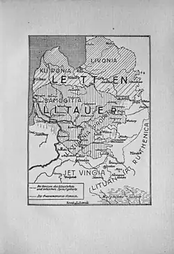 Carte ethnographique de 1918 montrant la Lituanie et la Ruthénie.