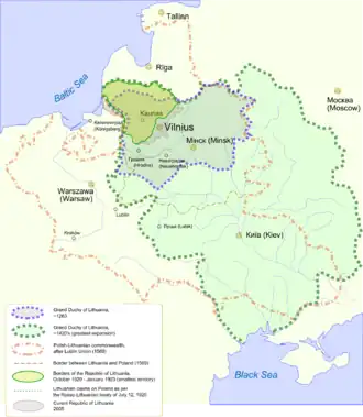 Évolution territoriale de la Lituanie du XIIIe&nbsp;siècle à nos jours.