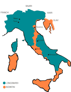 Les possessions italique à l'aube du VIIIe&nbsp;siècle.