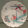 Femme dans un jardin, assiette en porcelaine de Chelsea, 1750-1752